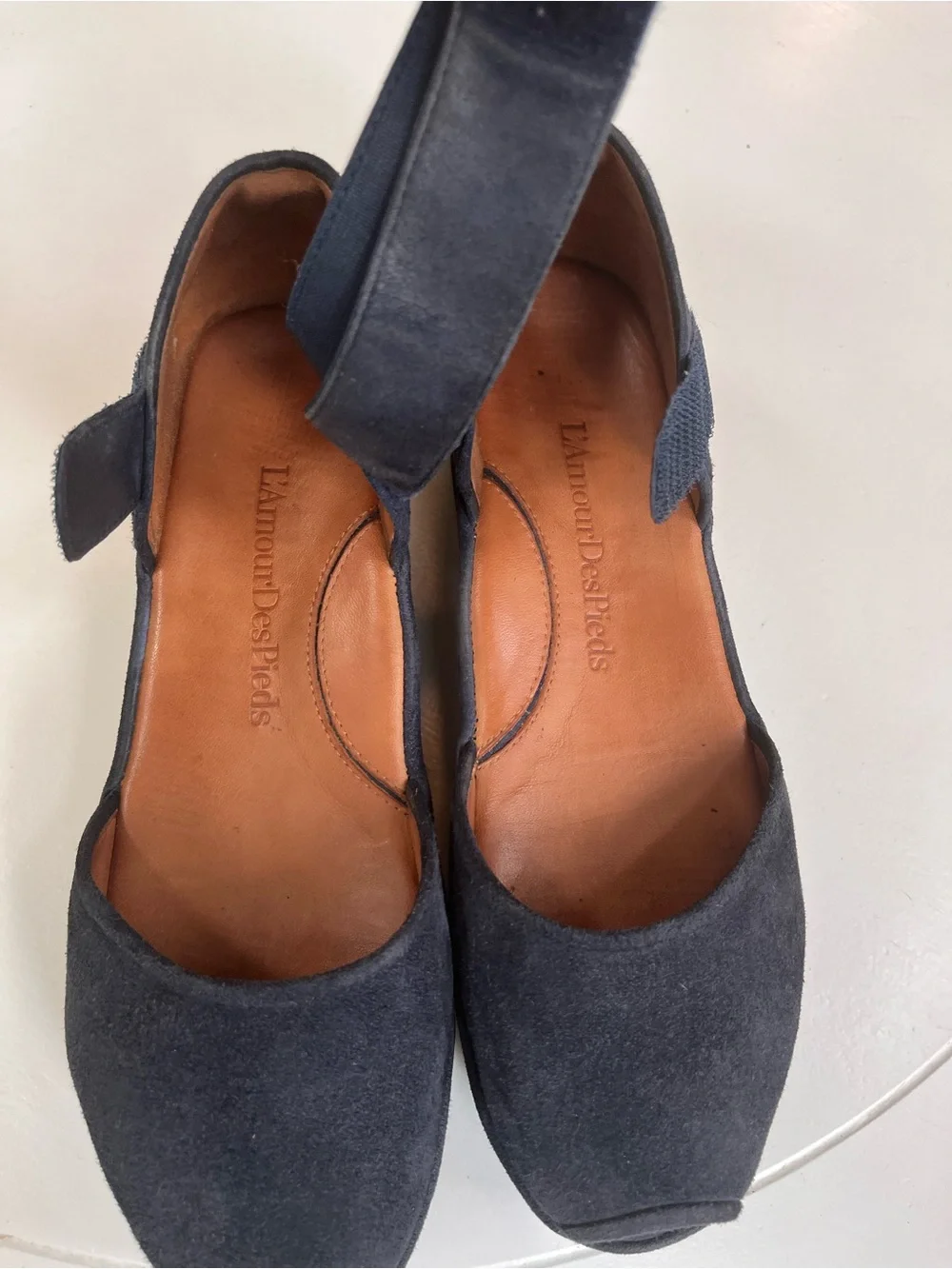 L’AmourDesPieds Women’s Navy Suede Mary Jane Slip-On Shoes with Velcro Strap